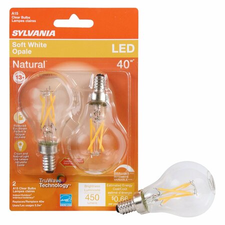 LEDVANCE Sylvania Natural LED Bulb, Decorative, A15 Lamp, 40 W Equivalent, E12 Candelabra Lamp Base, Dimmable 40774